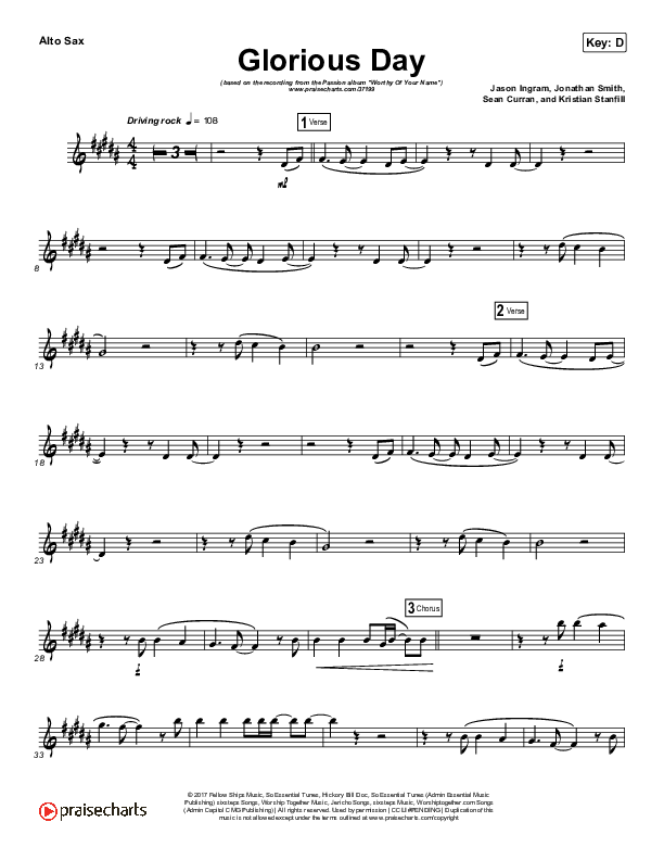 Glorious Day (Instrument Solo) Alto Sax Solo (Passion / Kristian Stanfill)