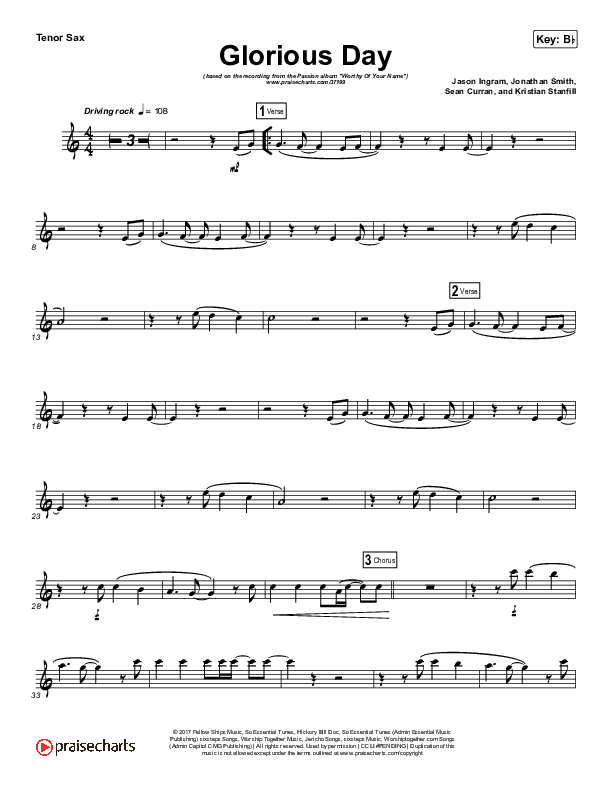 Glorious Day (Instrument Solo) Tenor Sax Solo (Passion / Kristian Stanfill)