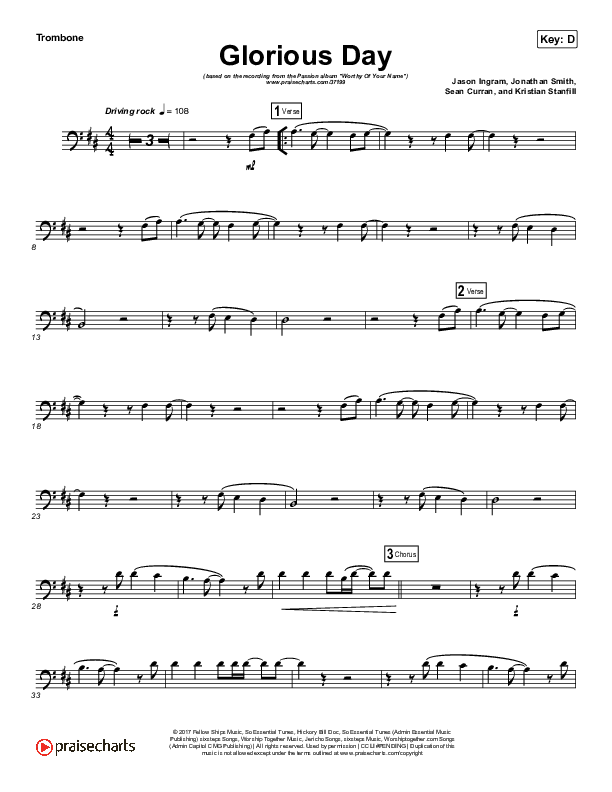 Glorious Day (Instrument Solo) Trombone Solo (Passion / Kristian Stanfill)