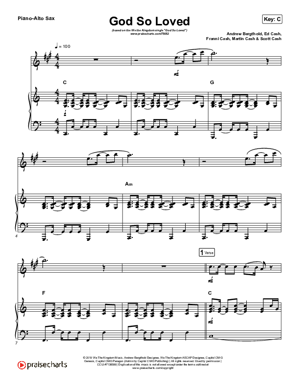 God So Loved (Instrument Solo) Piano/Alto Sax (We The Kingdom)