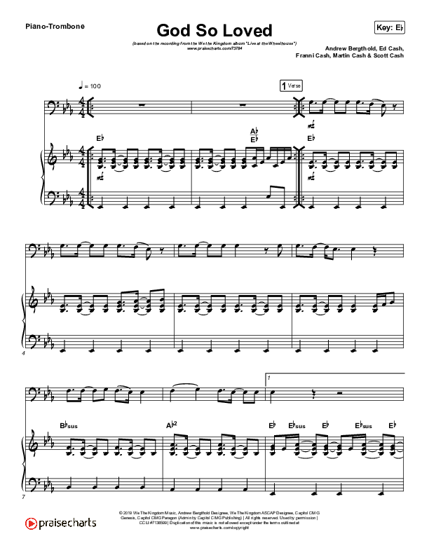 God So Loved (Live) (Instrument Solo) Piano/Trombone (We The Kingdom)