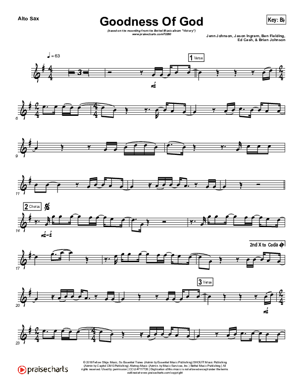 Goodness Of God (Instrument Solo) Alto Sax Solo (Bethel Music / Jenn Johnson)