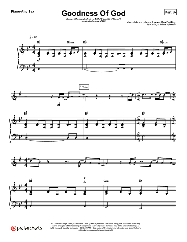Goodness Of God (Instrument Solo) Alto Sax & Piano (Bethel Music / Jenn Johnson)