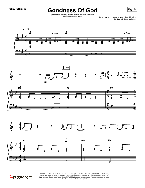 Goodness Of God (Instrument Solo) Clarinet & Piano (Bethel Music / Jenn Johnson)