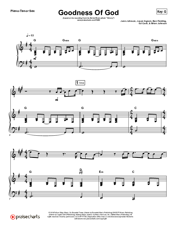 Goodness Of God (Instrument Solo) Piano/Tenor Sax (Bethel Music / Jenn Johnson)