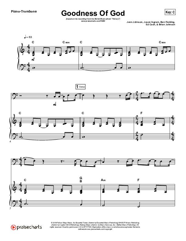 Goodness Of God (Instrument Solo) Trombone & Piano (Bethel Music / Jenn Johnson)