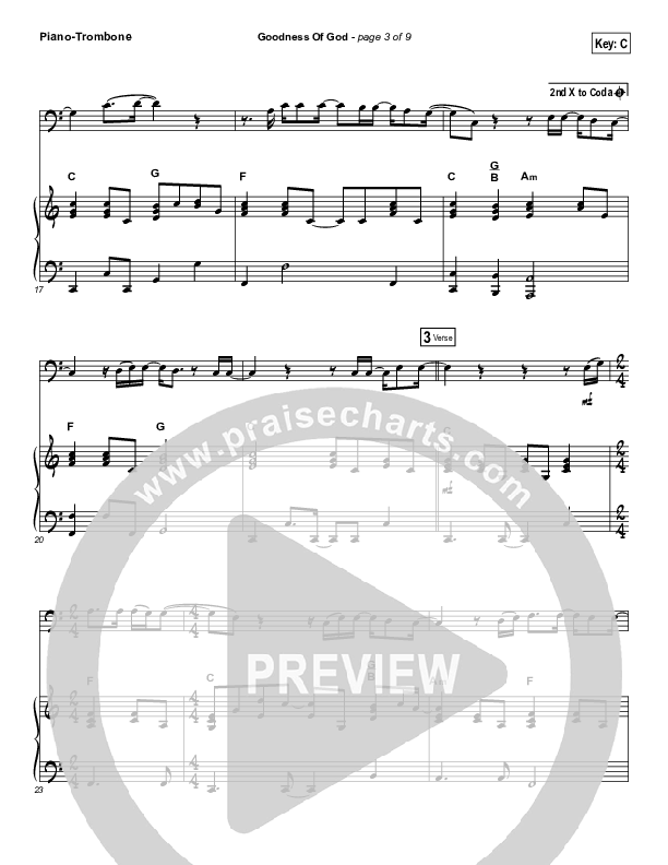 Goodness Of God (Instrument Solo) Trombone & Piano (Bethel Music / Jenn Johnson)