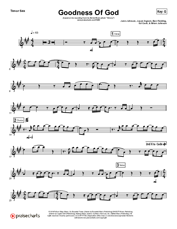 Goodness Of God (Instrument Solo) Tenor Sax Solo (Bethel Music / Jenn Johnson)