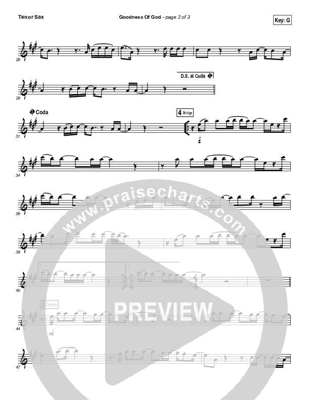 Goodness Of God (Instrument Solo) Tenor Sax Solo (Bethel Music / Jenn Johnson)