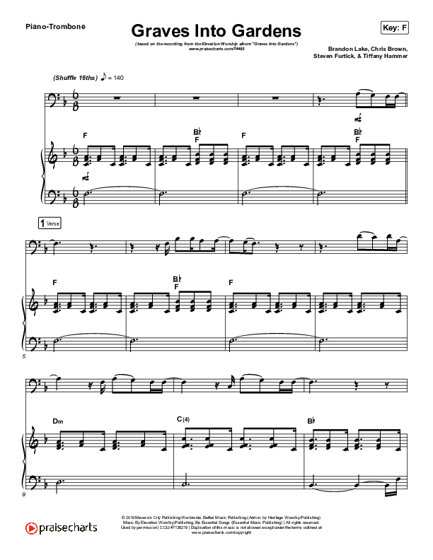 Graves Into Gardens (Instrument Solo) Piano/Trombone (Elevation Worship / Brandon Lake)