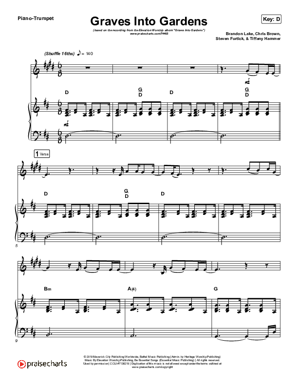 Graves Into Gardens (Instrument Solo) Trumpet & Piano (Elevation Worship / Brandon Lake)