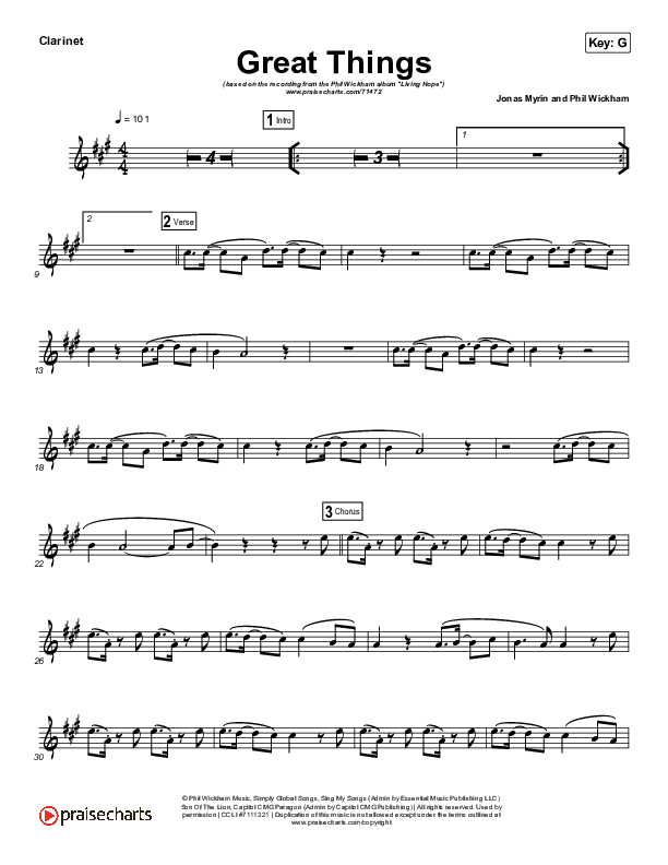 Great Things (Instrument Solo) Clarinet Solo (Phil Wickham)