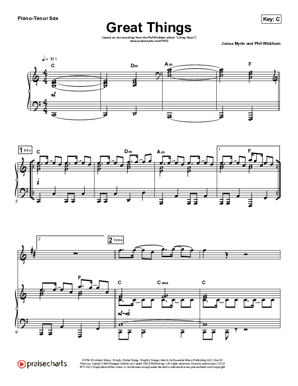 Great Things (Instrument Solo) Tenor Sax & Piano (Phil Wickham)