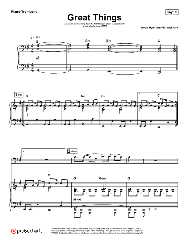 Great Things (Instrument Solo) Piano/Trombone (Phil Wickham)
