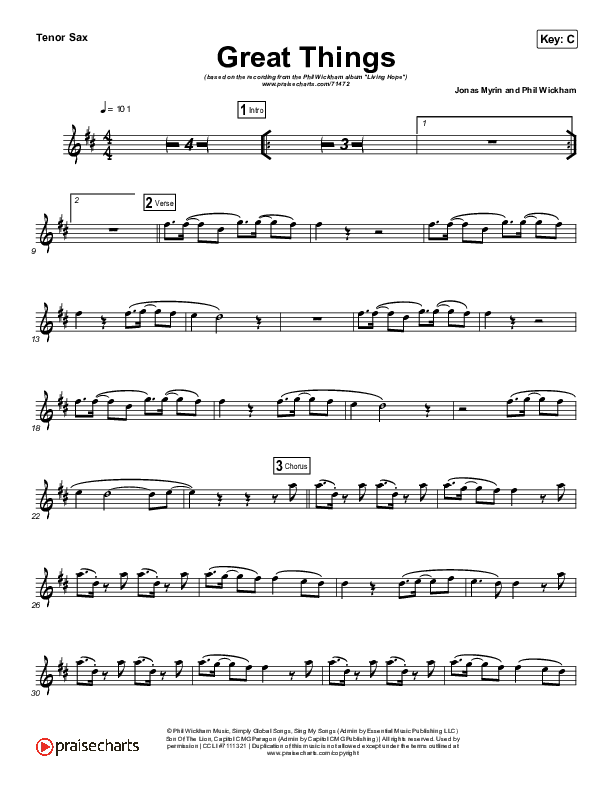 Great Things (Instrument Solo) Tenor Sax Solo (Phil Wickham)