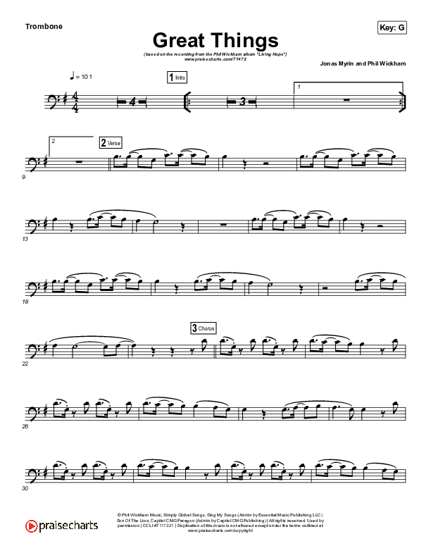 Great Things (Instrument Solo) Trombone Solo (Phil Wickham)
