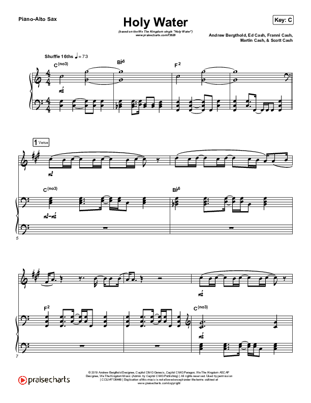 Holy Water (Instrument Solo) Alto Sax & Piano (We The Kingdom)
