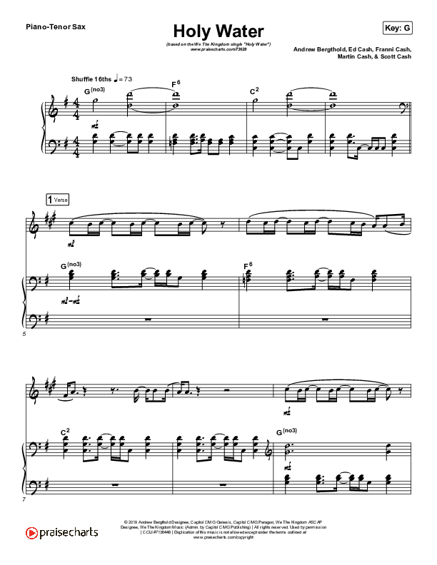 Holy Water (Instrument Solo) Tenor Sax & Piano (We The Kingdom)