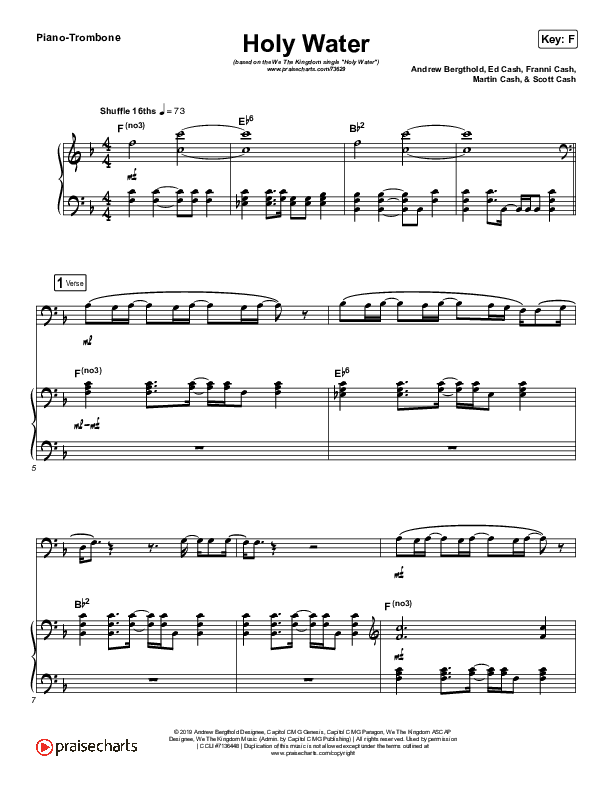 Holy Water (Instrument Solo) Trombone & Piano (We The Kingdom)