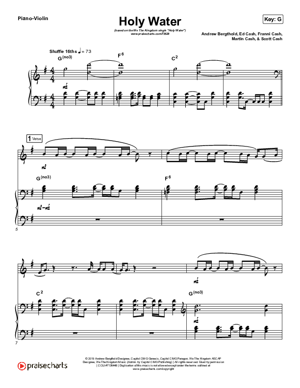 Holy Water (Instrument Solo) Piano/Violin (We The Kingdom)