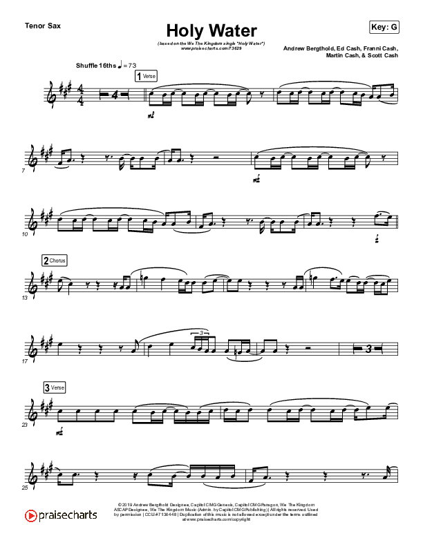 Holy Water (Instrument Solo) Tenor Sax Solo (We The Kingdom)