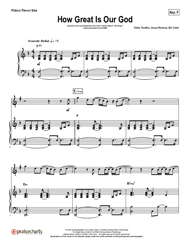How Great Is Our God (Instrument Solo) Piano/Tenor Sax (Chris Tomlin)