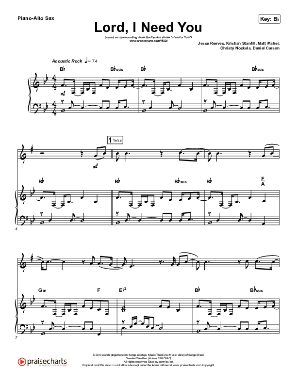 Lord I Need You (Instrument Solo) Alto Sax & Piano (Chris Tomlin / Passion)