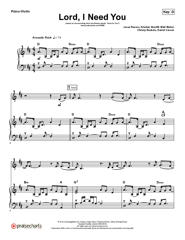 Lord I Need You (Instrument Solo) Piano/Violin (Chris Tomlin / Passion)