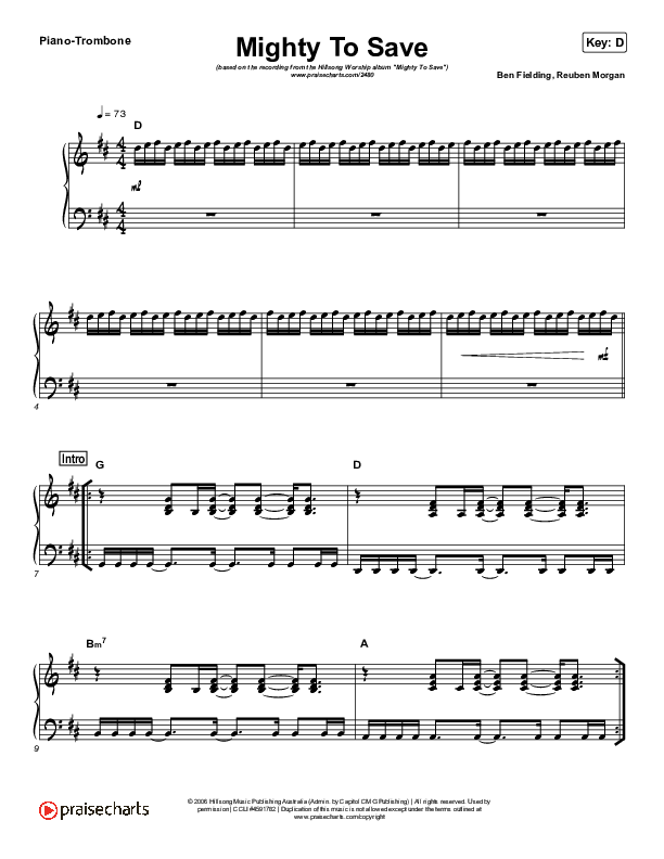 Mighty To Save (Instrument Solo) Piano/Trombone (Hillsong Worship)