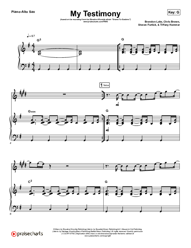 My Testimony (Instrument Solo) Piano/Alto Sax (Elevation Worship)