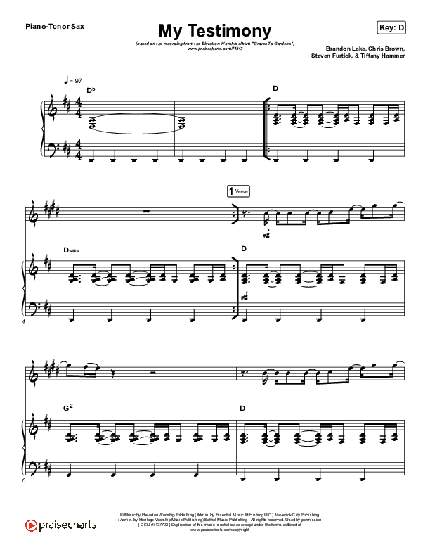 My Testimony (Instrument Solo) Piano/Tenor Sax (Elevation Worship)