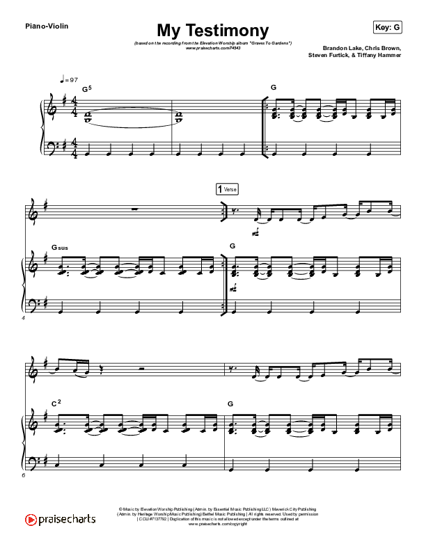 My Testimony (Instrument Solo) Piano/Violin (Elevation Worship)