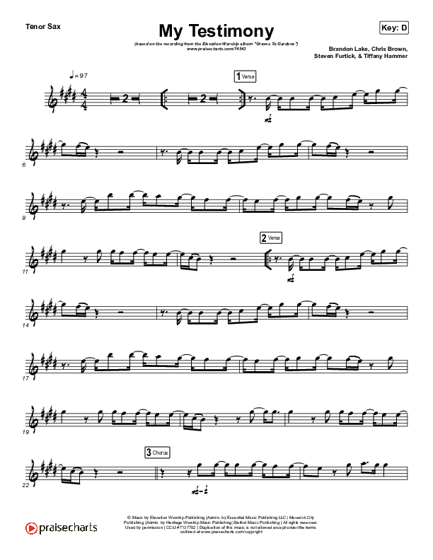 My Testimony (Instrument Solo) Tenor Sax Solo (Elevation Worship)