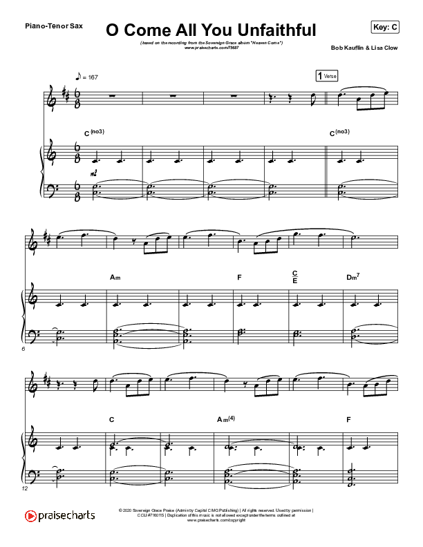 O Come All You Unfaithful (Instrument Solo) Piano/Tenor Sax (Sovereign Grace)