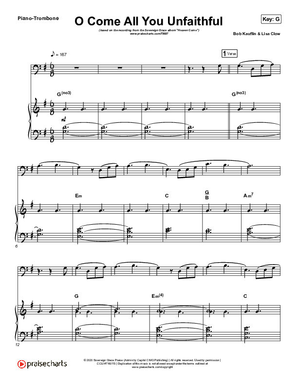O Come All You Unfaithful (Instrument Solo) Piano/Trombone (Sovereign Grace)