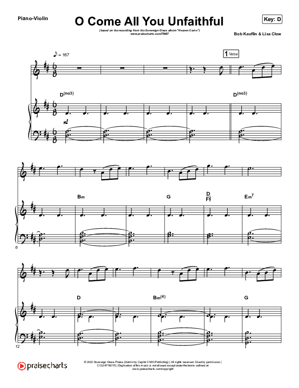 O Come All You Unfaithful (Instrument Solo) Piano/Violin (Sovereign Grace)