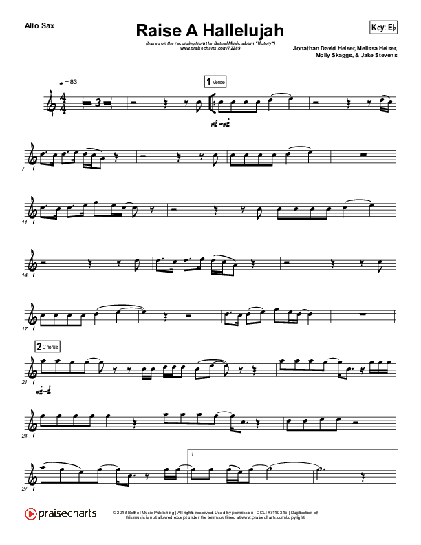 Raise A Hallelujah (Instrument Solo) Alto Sax Solo (Bethel Music / Melissa Helser / Jonathan David Helser)