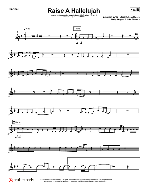 Raise A Hallelujah (Instrument Solo) Clarinet Solo (Bethel Music / Melissa Helser / Jonathan David Helser)