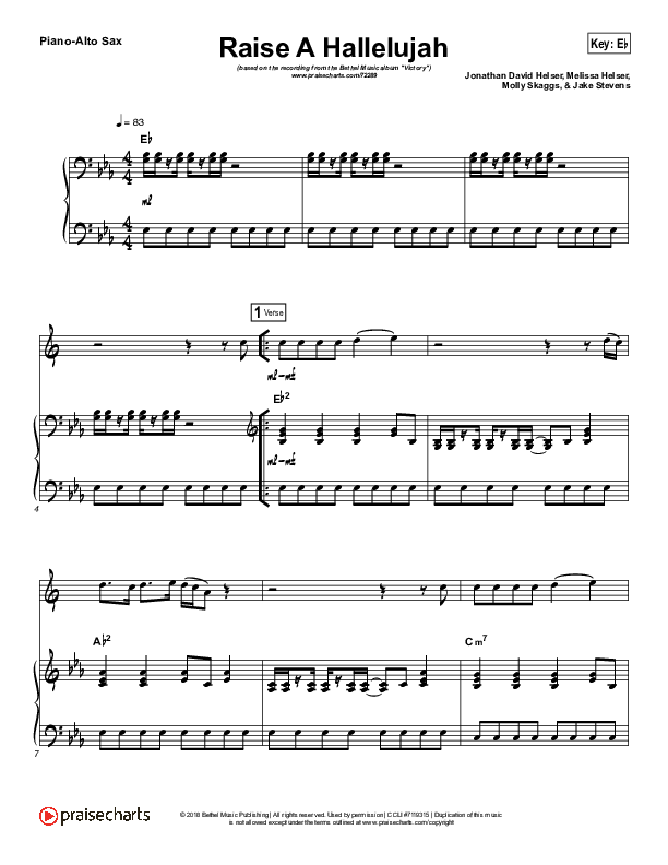 Raise A Hallelujah (Instrument Solo) Piano/Alto Sax (Bethel Music / Melissa Helser / Jonathan David Helser)