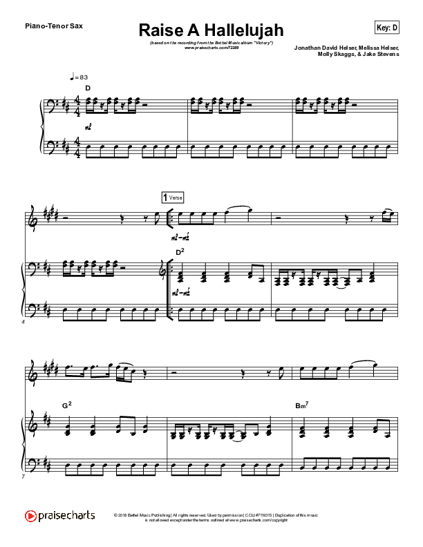 Raise A Hallelujah (Instrument Solo) Piano/Tenor Sax (Bethel Music / Melissa Helser / Jonathan David Helser)