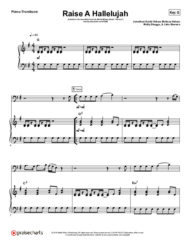 Raise A Hallelujah (Instrument Solo) Piano/Trombone (Bethel Music / Melissa Helser / Jonathan David Helser)