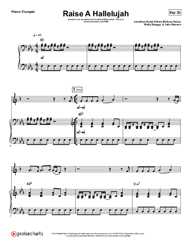 Raise A Hallelujah (Instrument Solo) Trumpet & Piano (Bethel Music / Melissa Helser / Jonathan David Helser)