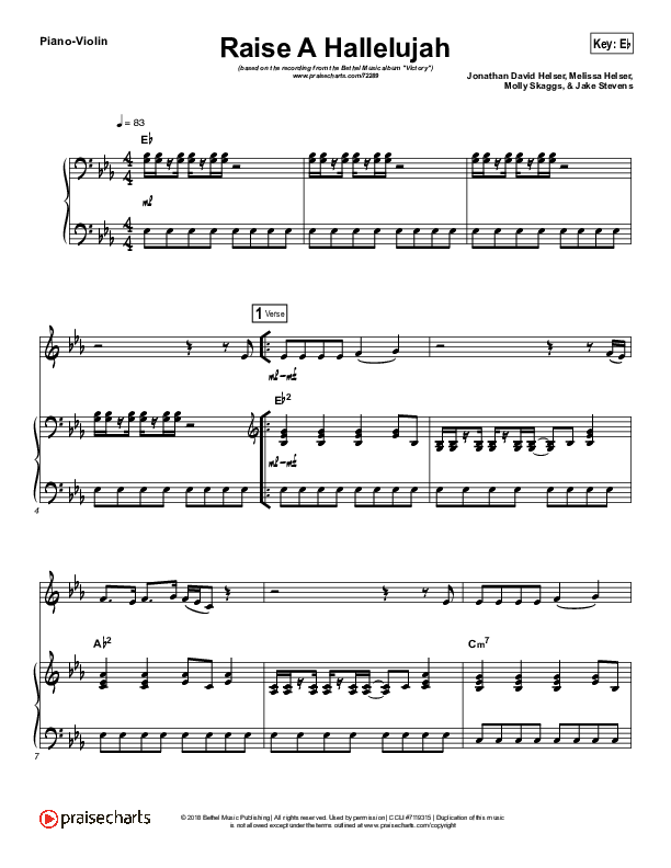 Raise A Hallelujah (Instrument Solo) Piano/Violin (Bethel Music / Melissa Helser / Jonathan David Helser)
