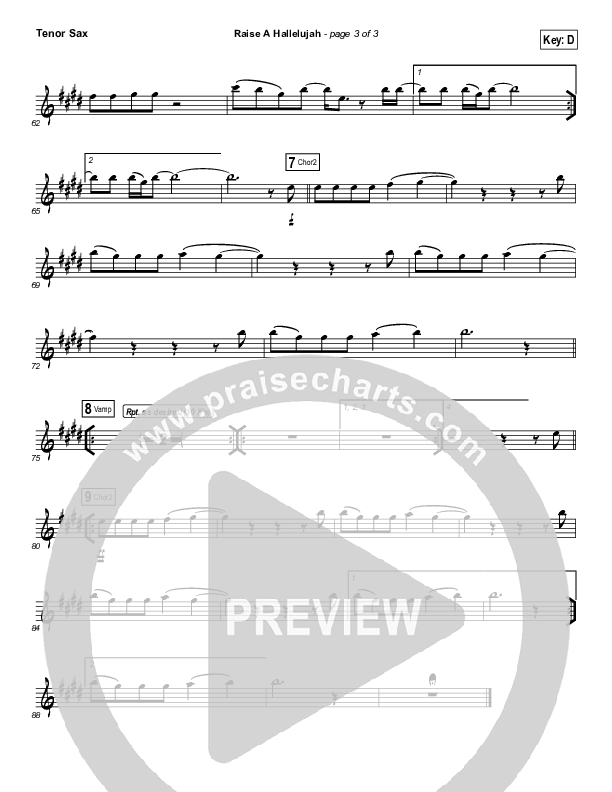 Raise A Hallelujah (Instrument Solo) Tenor Sax Solo (Bethel Music / Melissa Helser / Jonathan David Helser)