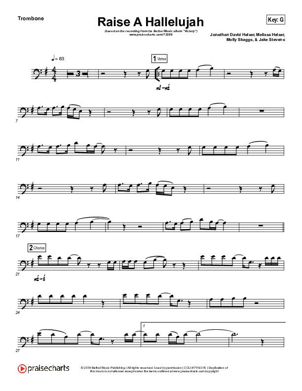 Raise A Hallelujah (Instrument Solo) Trombone Solo (Bethel Music / Melissa Helser / Jonathan David Helser)