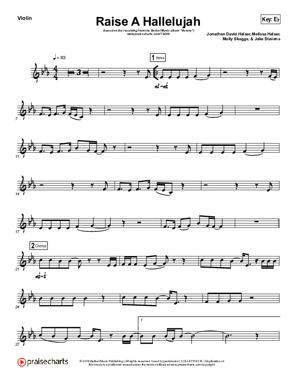 Raise A Hallelujah (Instrument Solo) Violin Solo (Bethel Music / Melissa Helser / Jonathan David Helser)