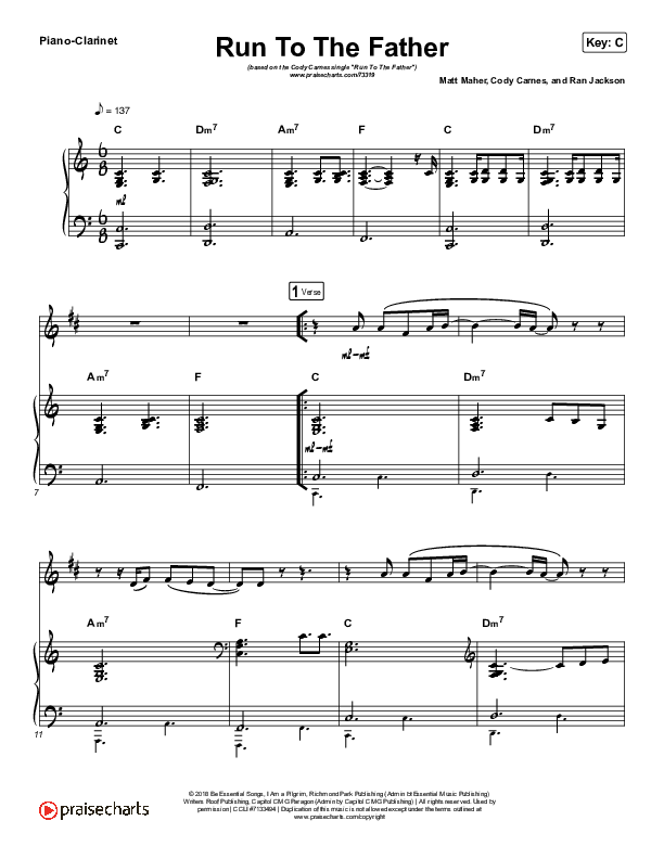 Run To The Father (Instrument Solo) Piano/Clarinet (Cody Carnes)