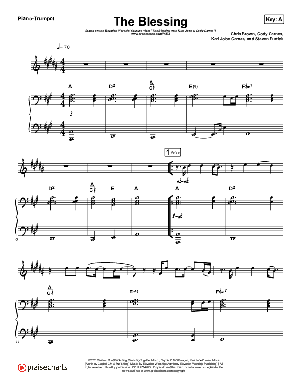 The Blessing (Instrument Solo) Trumpet & Piano (Elevation Worship / Kari Jobe / Cody Carnes)