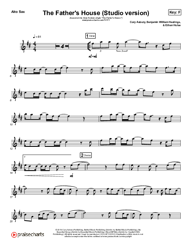 The Father's House (Instrument Solo) Alto Sax Solo (Cory Asbury)