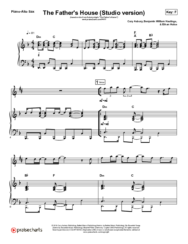 The Father's House (Instrument Solo) Alto Sax & Piano (Cory Asbury)